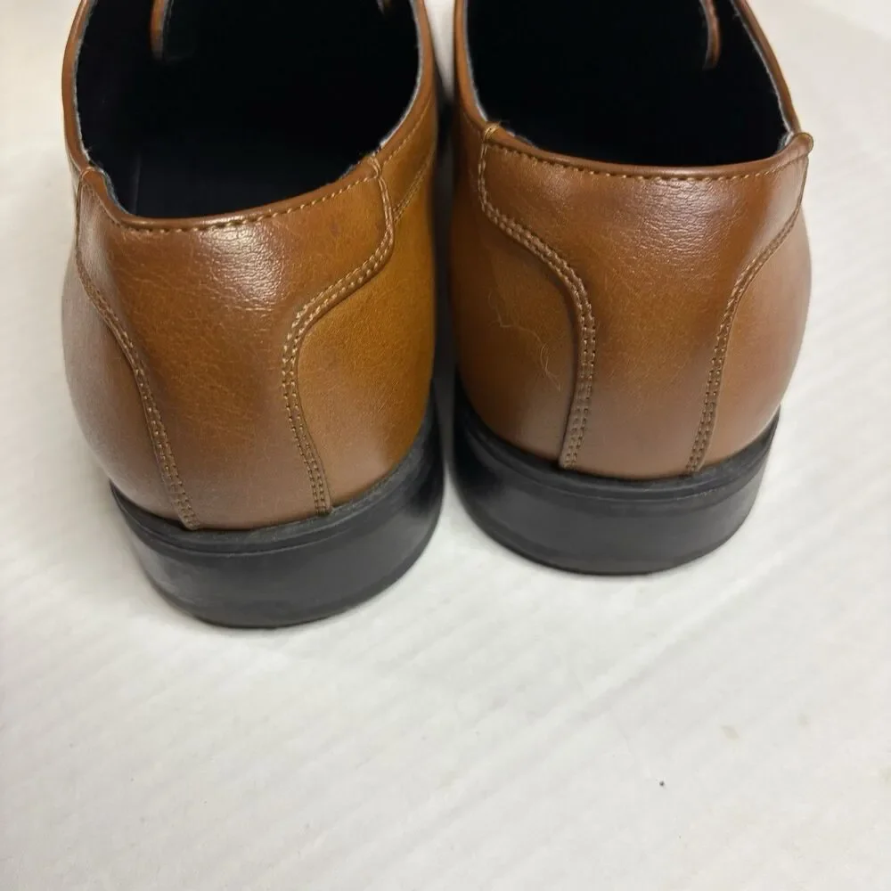 Alfani Mens Seth Cognac Brown Faux Leather Derby Dress Shoes 9.5M 42101